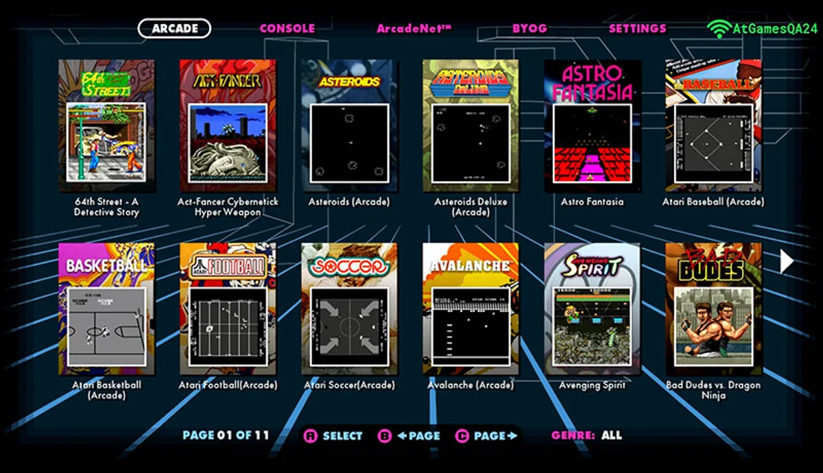 Le menu des jeux intégrés